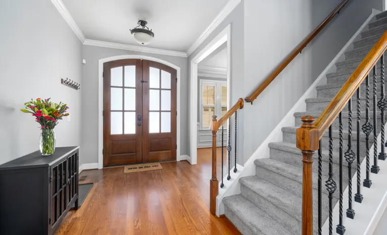 Carpeted staircase inside a house