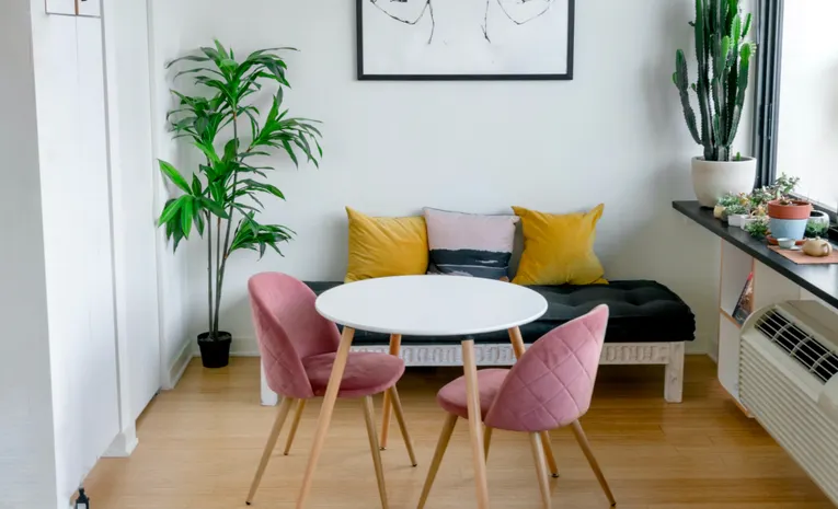 Living room interior with carpet flooring